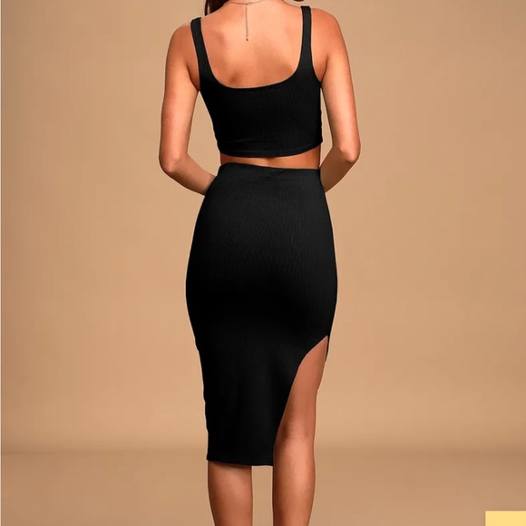 Lulus Black Ribbed Bodycon Two-Piece Dress - Picture 2 of 5